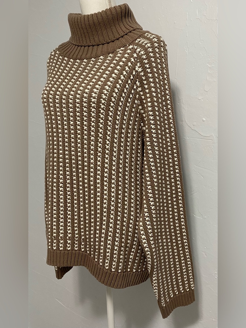 Two-Tone Brown & Cream Cowl Neck Sweater